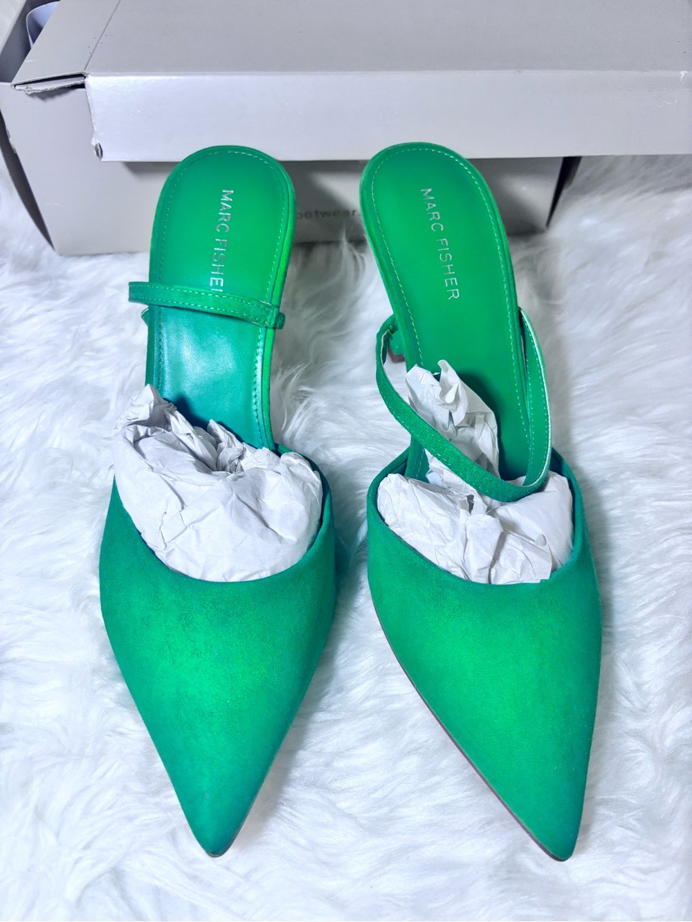 Marc Fisher Vibrant Emerald Green Pointed Toe Slingback Mules